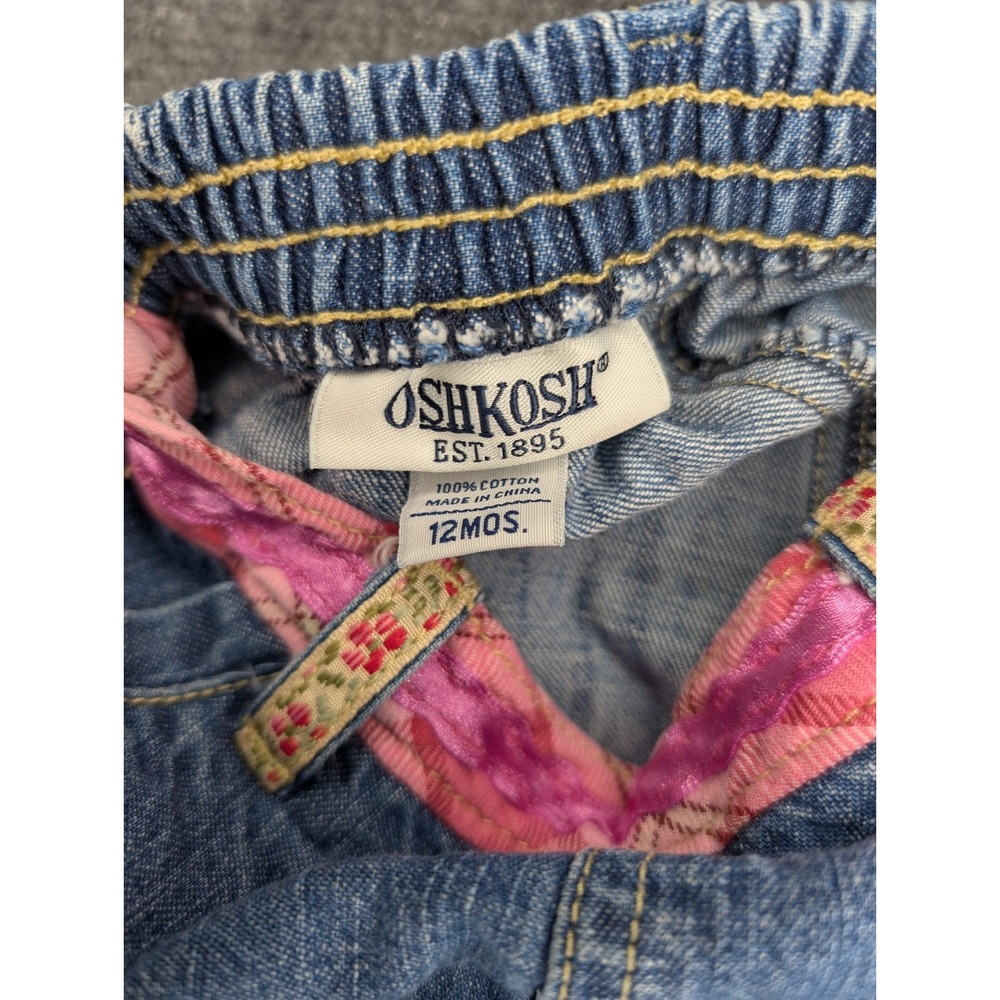 OshKosh Girls Size 12 Months Denim Heart Knee Ribbon Pants Pink - Picture 4 of 4